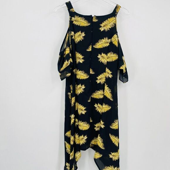 Disney Beauty and the Beast Large Black & Gold Feather Cold Shoulder Mini Dress - Picture 10 of 10